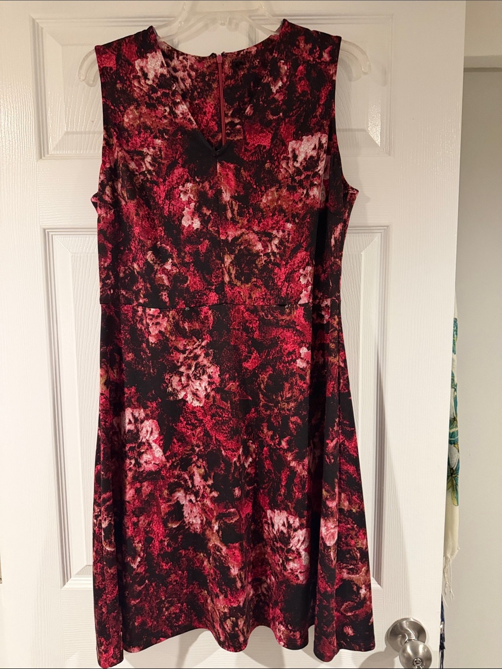 Sleeveless Red Floral Fit-and-Flare Dress LG